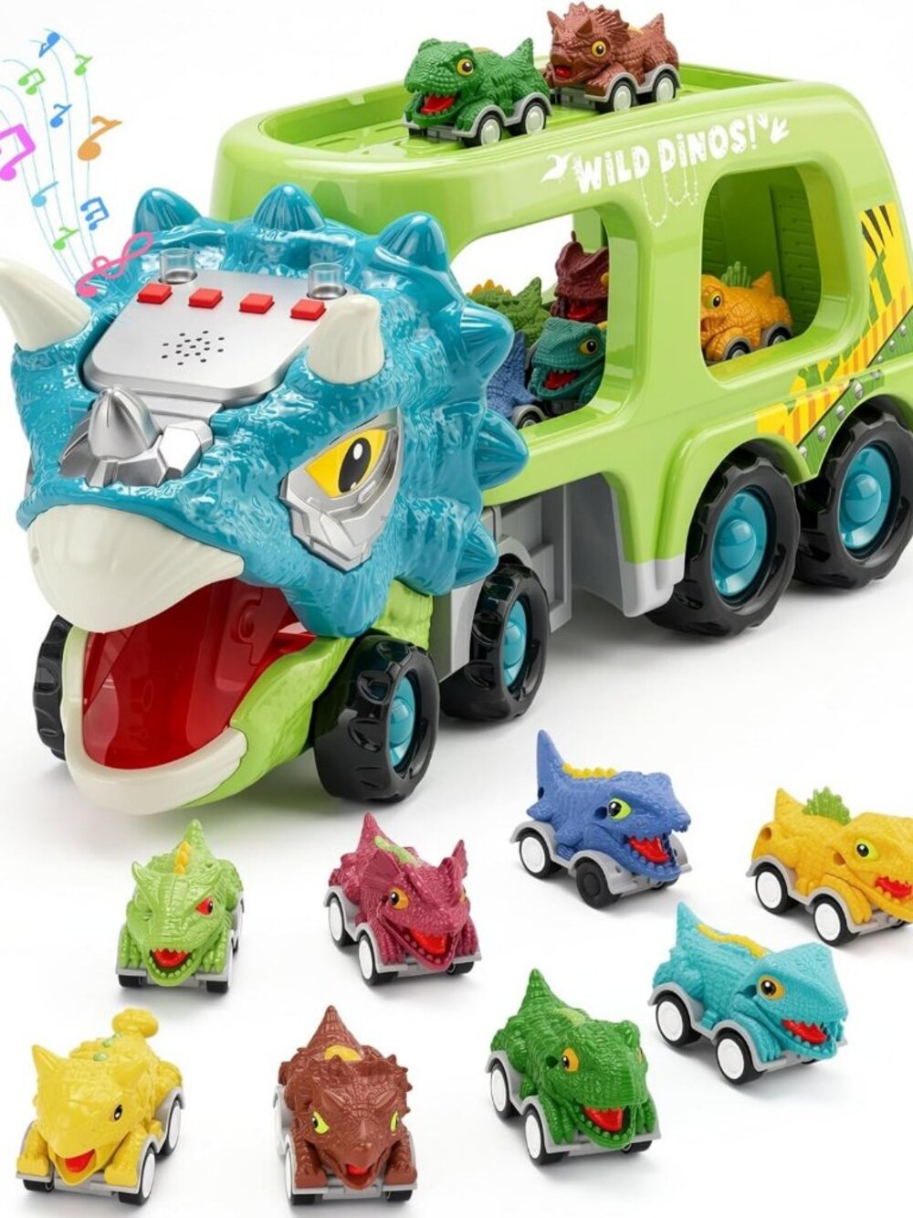 9-in-1 Dinosaur Toy Set with Transport Truck & Pull Back Cars for Kids 3-5